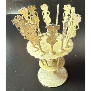 Unique Set of 12 Vintage Hor D'oeuvres Martini Skewers W/ Holder Indonesia (Z3C)